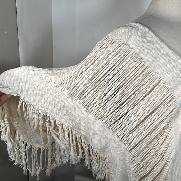 Beach Boho Sheer Knit Swimsuit Cover Up Lightweight Fringe Trim - Picture 8 of 10